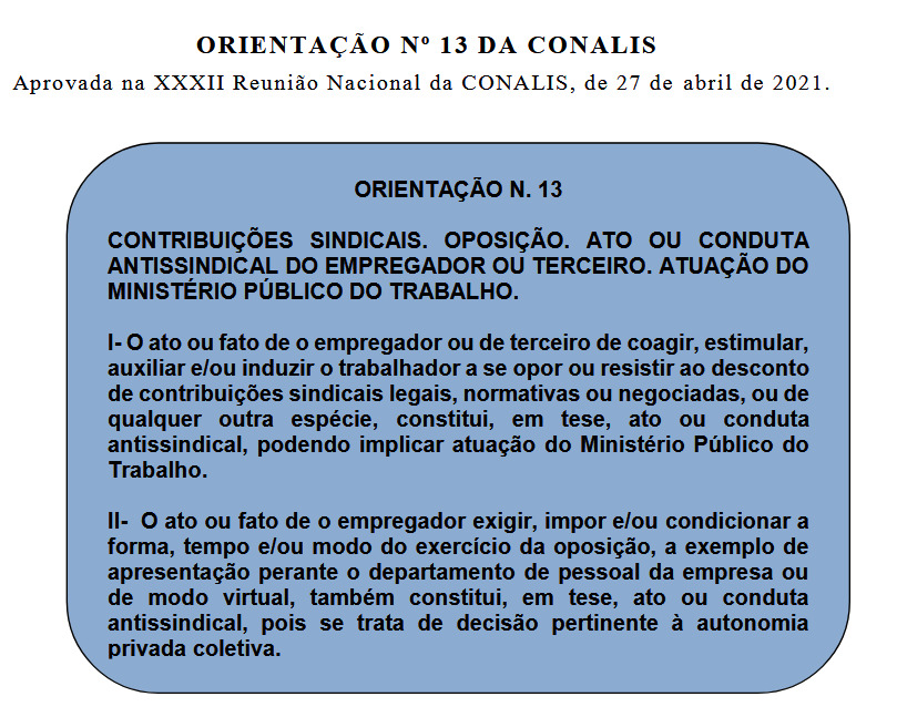CONTRIBUIÇÕES, DIREITO DE OPOSIÇÃO, ORIENTAÇÃO, CONALIS, MPT, OPOSIÇÃO DESCONTO